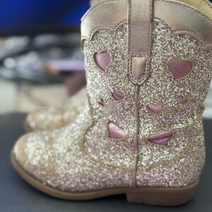 Cat & Jack Girls Glitter Heart Cowboy Boots in Gold and Pink